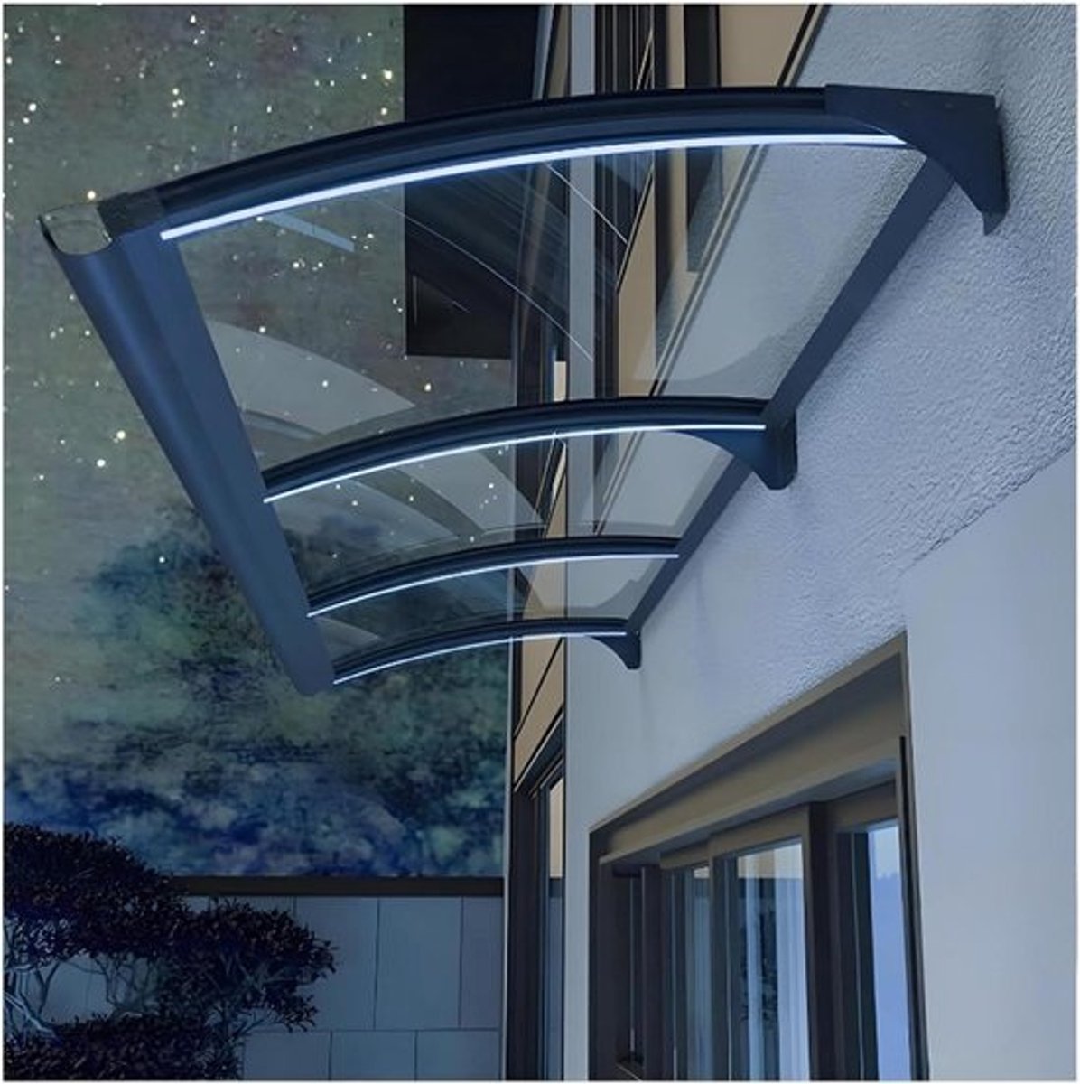 Voordeur Luifel - Regenkap Ramen - Droog Blijven - Verbeterd Gootontwerp - 130x210cm - Transparant