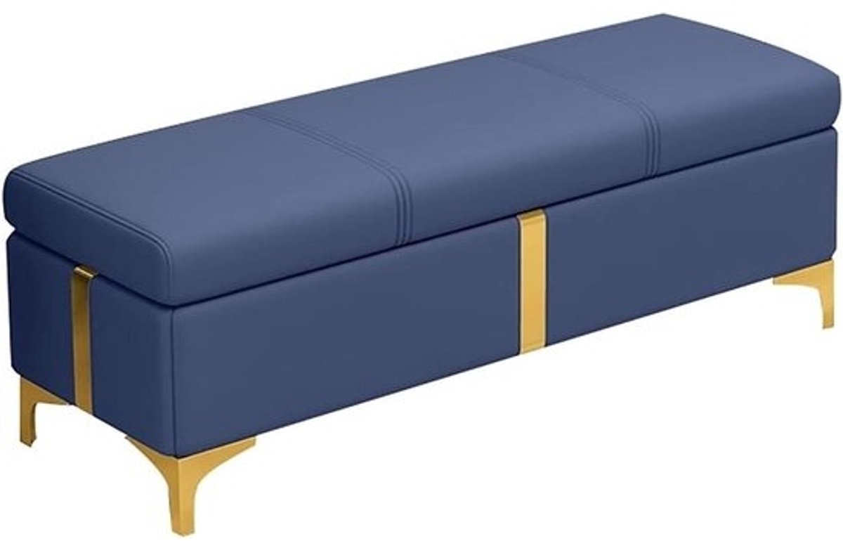 Opbergbank Ottomaan - Poef Bankje - Extra Opbergruimte - PU Leer Comfortabel - 70 cm - Blauw
