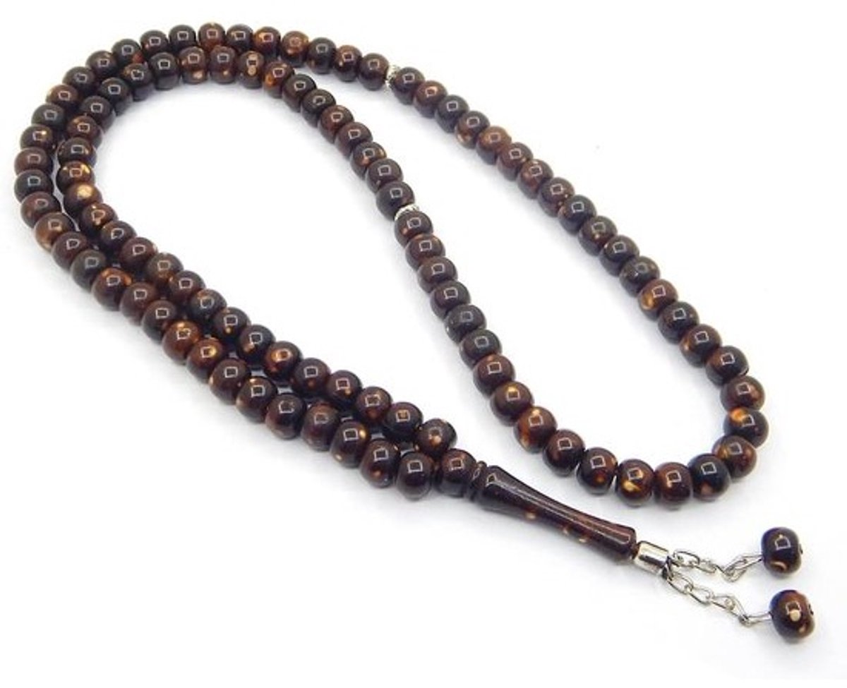 Gebedsketting 99 Parels - Tasbih Misbaha - Spirituele Begeleiding - Gladde Hars Kralen - 99 Parels - Bruin