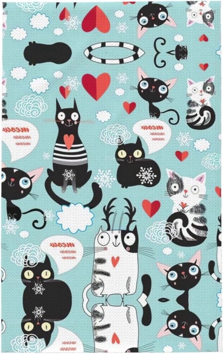Keukendoeken Kattenprint - Vaatdoeken Theedoeken - Keuken Schoonmaken - Super Absorberend - 41x66 cm - Zwart Wit