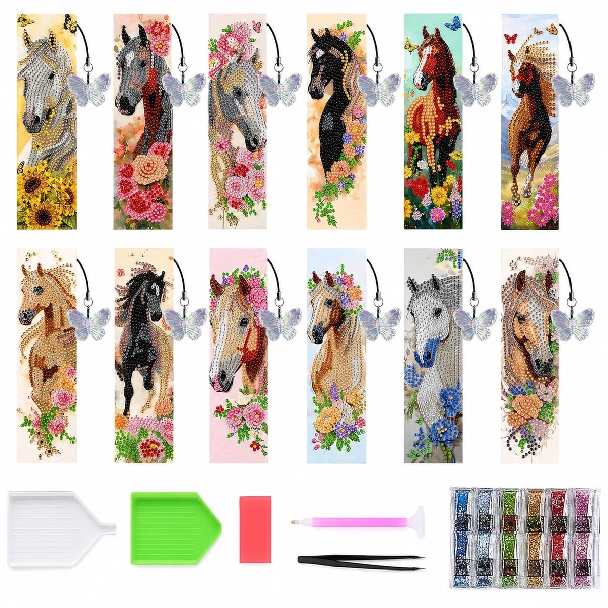12-delige Diamond Painting Boekenleggers Set - Paard Design
