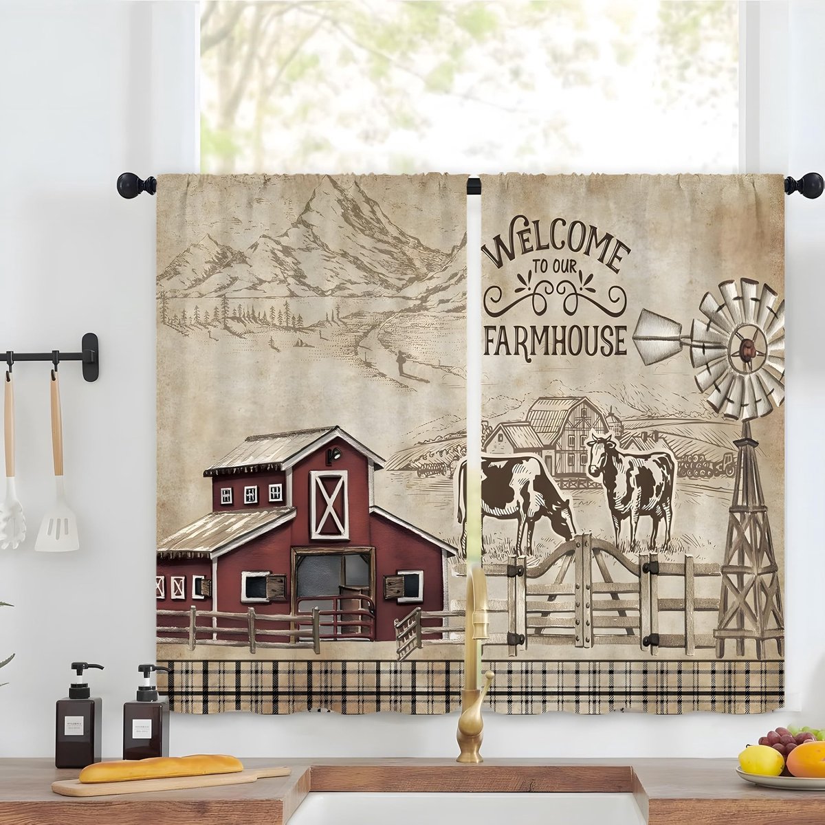 Verduisterende gordijnen set van 2 - Retro ruit stijl 117 x 137 cm