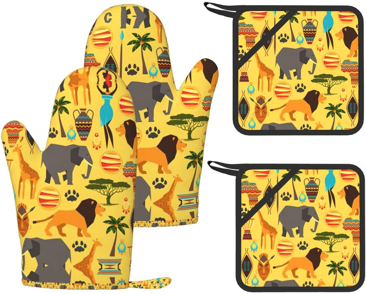 Olifant Pannenlappen en Ovenwanten Set - 4 Stuks