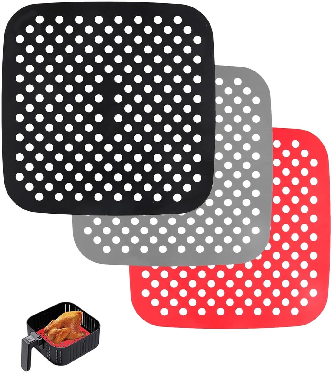 Air Fryer Mat - Herbruikbare siliconen matten - 3 stuks, 21.5 x 21.5 cm