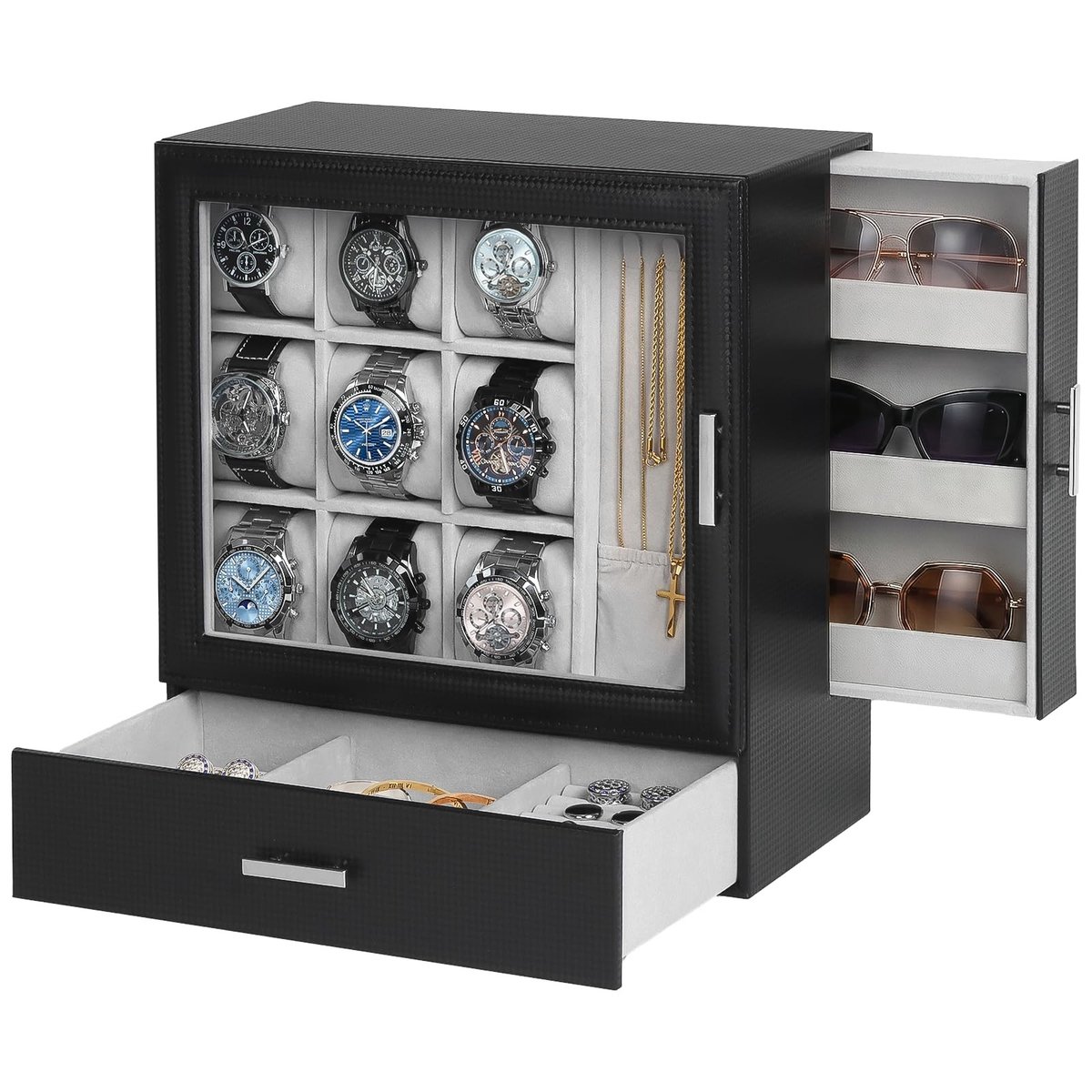Horlogehouder met 9 Compartimenten - Luxe Juwelenbox