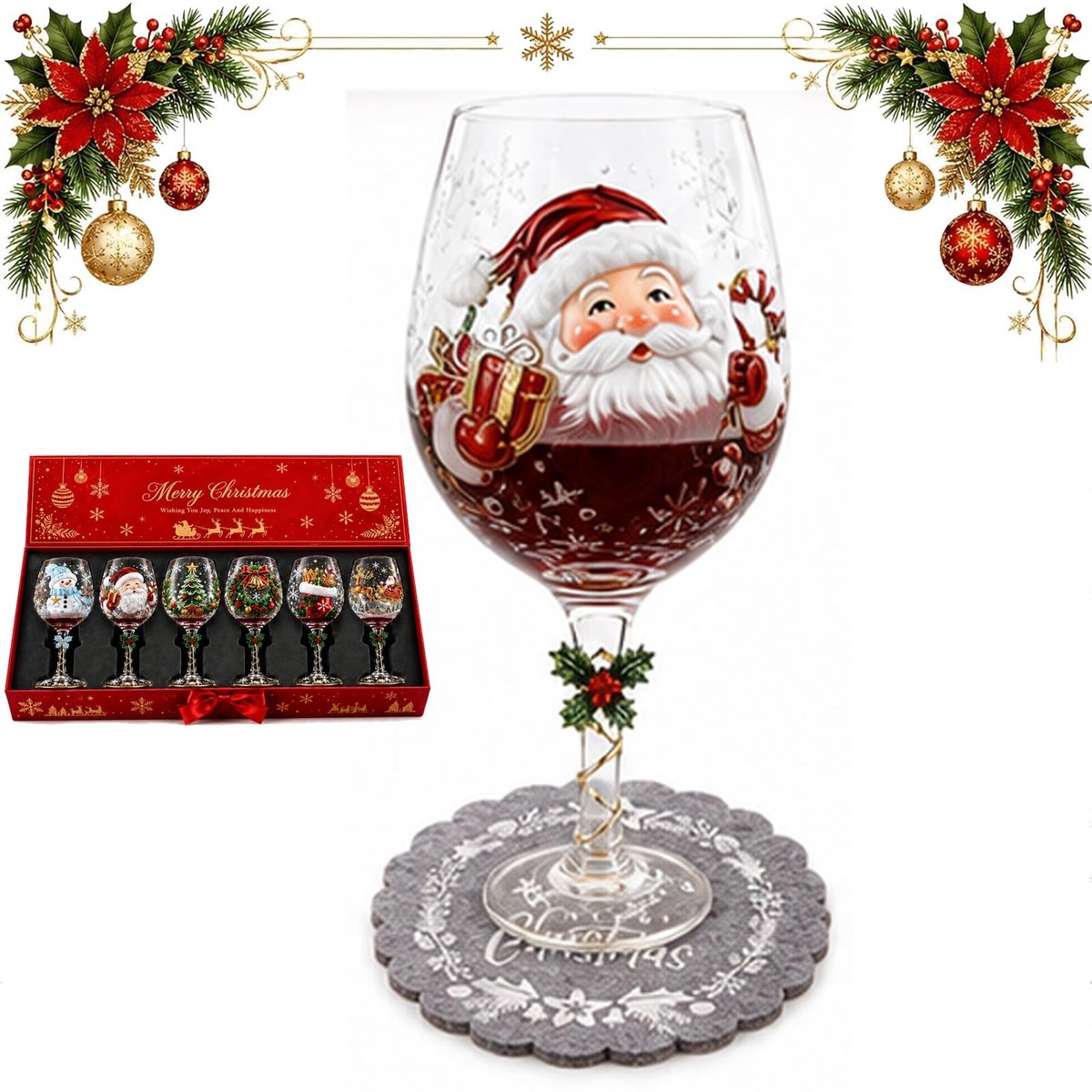 Kerst Wijnglazen met Steel - 3D Glas 450 ml