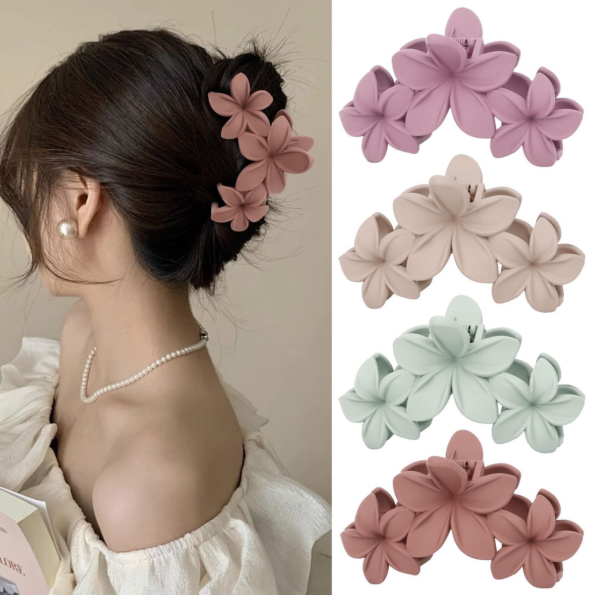 Haarklauwclips - 4 stuks kleurrijke plumeria bloemen voor dik haar