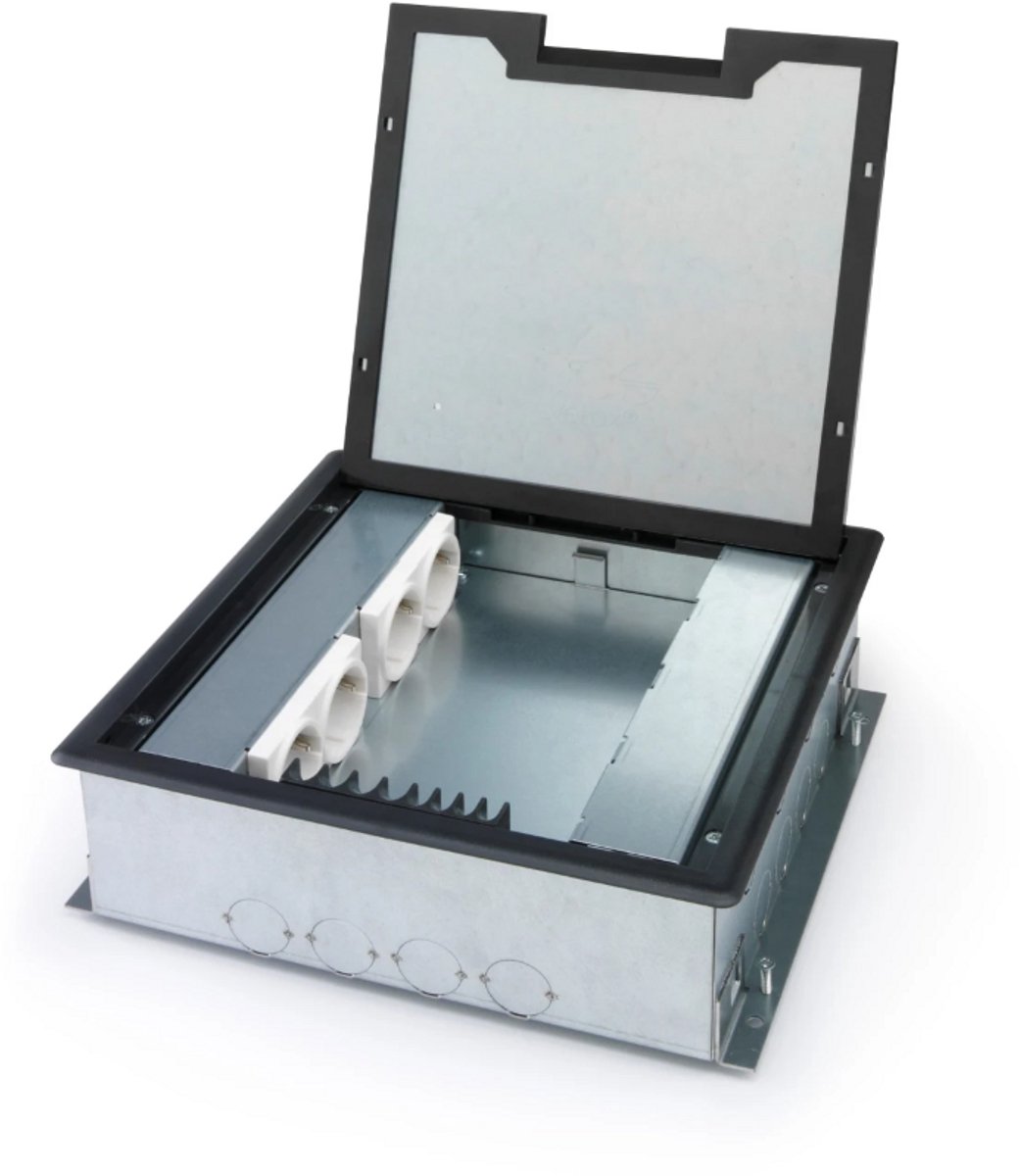 O.C.S. VELOX kruisdoos 4x stopcontact met randaarde + 4x leeg - deksel met 4mm inlegdiepte met kunststof oplegrand (33.70.063)