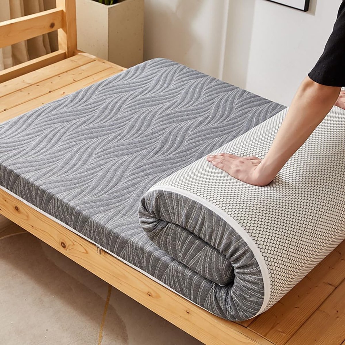 Campingmatras Traagschuim - Vloerbed - Kamperen en Reizen - Oprolbaar en Draagbaar - 60 x 100 cm - Grijs