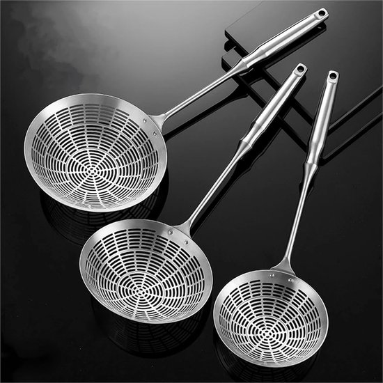 Roestvrijstalen Vergiet - Keukenzeef Skimmer - Frituren Groenten Scheppen - Verdikde Anti-verbranding Grip - 18 cm - Zilver — afbeelding 4
