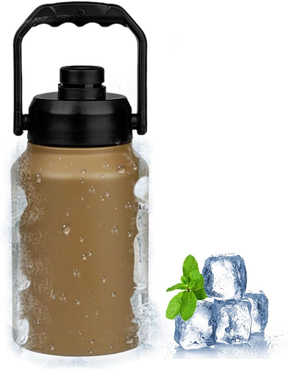 IJsemmer met deksel - Draagbare container - Drankjes koel houden - Dubbelwandig vacuüm geïsoleerd - 2 liter - Kaki