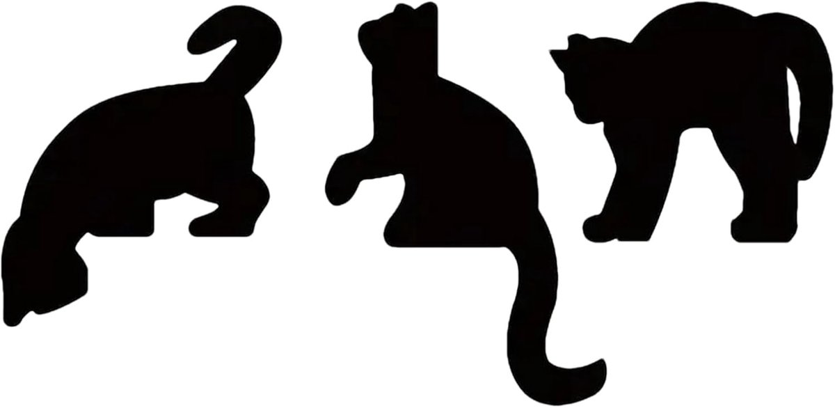 Deurkozijn Decor - Katten Silhouet - Ruimte Verfraaien - Tijdloze Houten Duurzaamheid - 3 stuks 15x13cm - Zwart