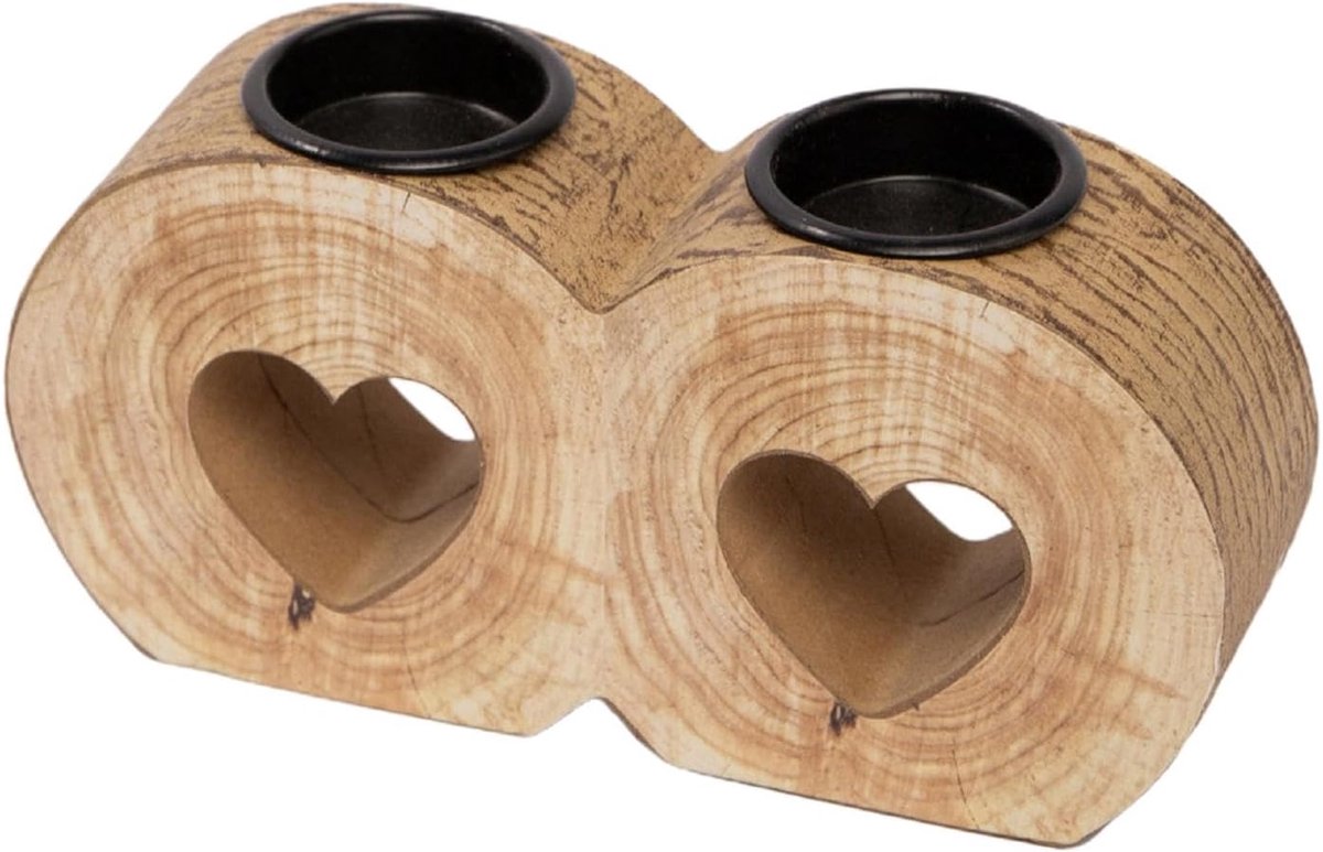 Houten Kaarsenhouder Hart - Decoratieve Houder - Sfeer Creëren - Uniek Hart Design - 18.5 cm Lengte - Houtkleur