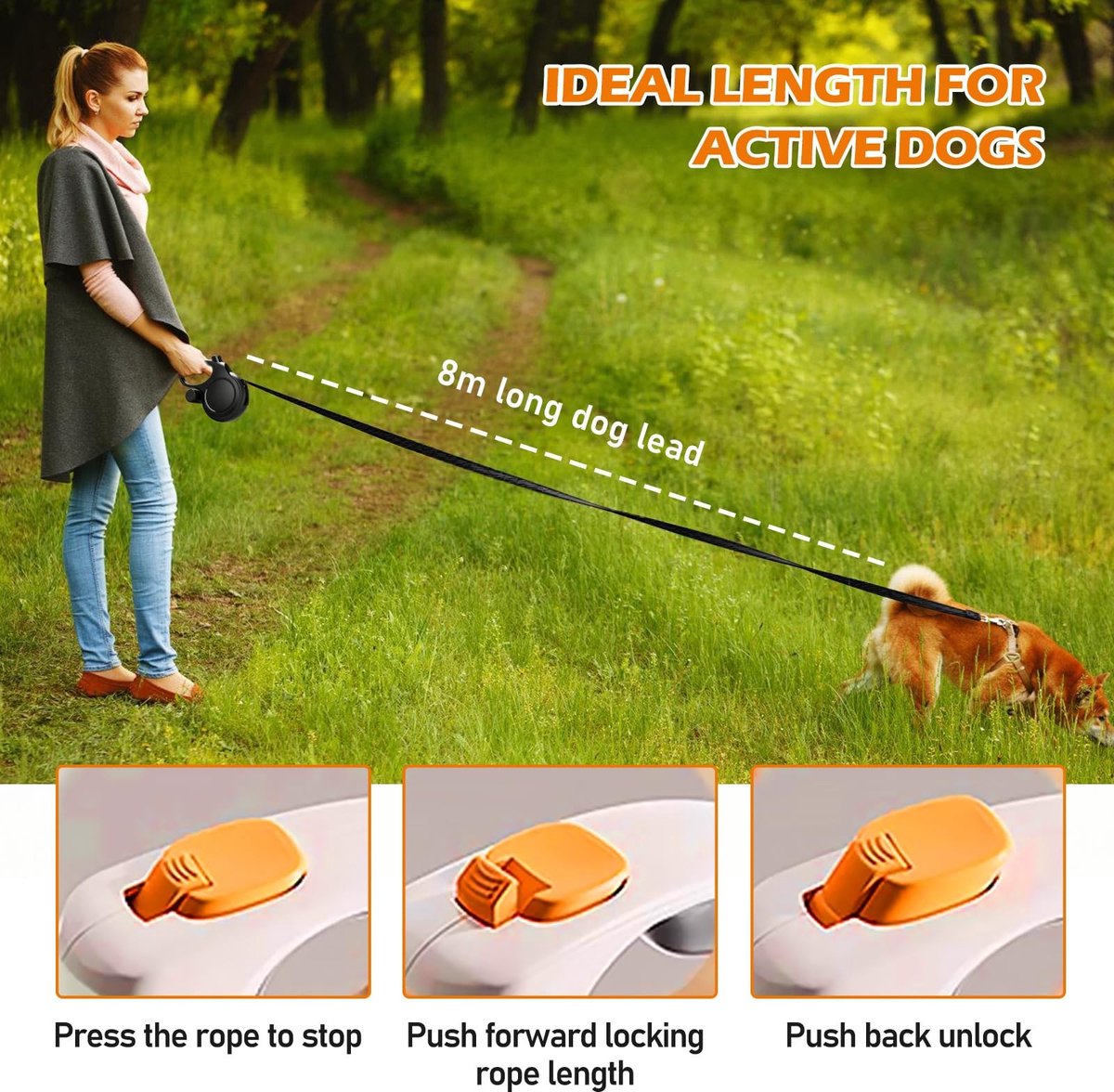 Dailygoods- Hondenriem 8 m - Intrekbare Hondenlijn - Robuuste Rollijn thumbnail 5