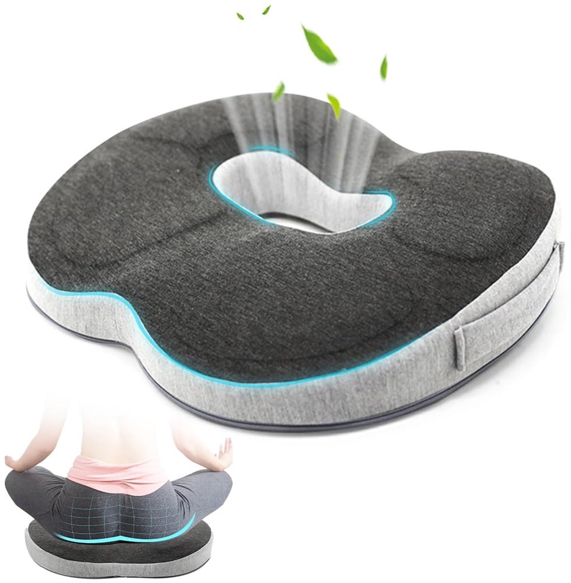 Dailygoods- Zitkussen Orthopedisch - Aambeienkussen - Ergonomisch Kussen - Traagschuim - Anti-decubitus - 44 x 39 x 8 cm - Zitdonut