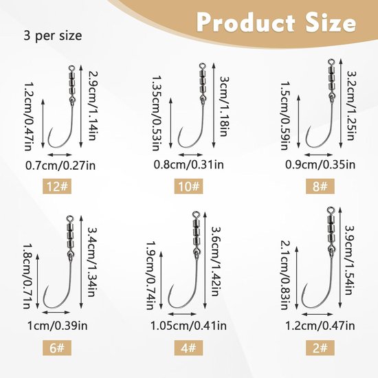 Dailygoods - 18 stuks Rotate Fishing Rig Hooks voor zeevissen en zoetwatervissen (3 maten) van Dailygoods — afbeelding 4