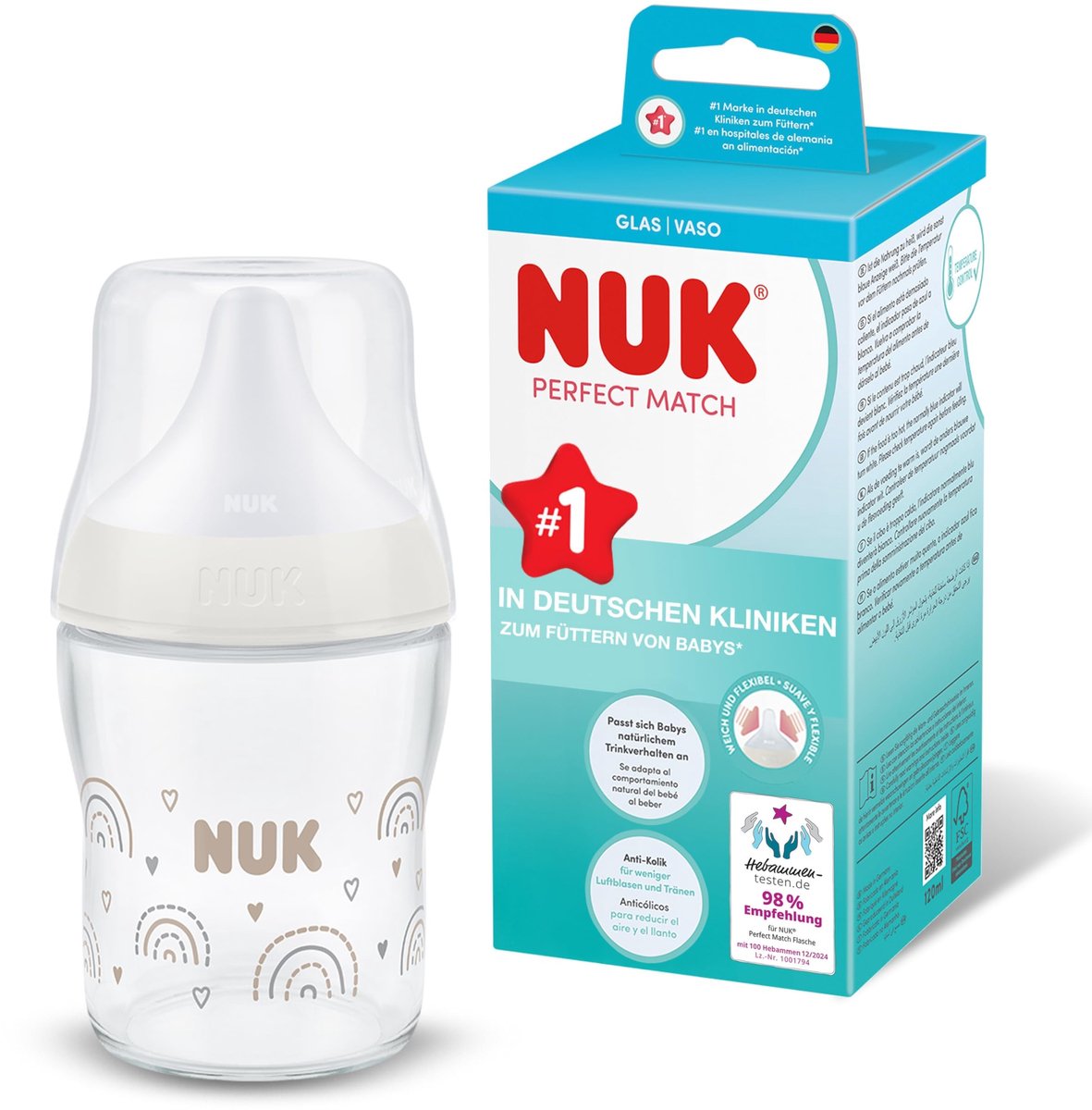 Dailygoods - Perfect Match Glazen Babyfles - 120ml met Anti-Koliek Functie