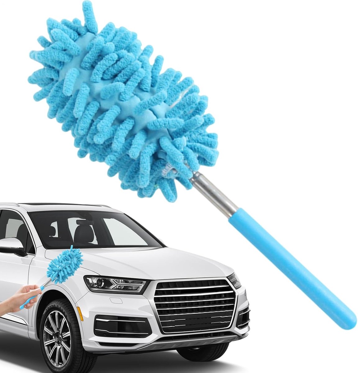 Autoborstel Stofwisser - Reinigingsborstel Auto - Auto Exterieur Reinigen - Uittrekbare Schacht - 24-72 cm - Blauw