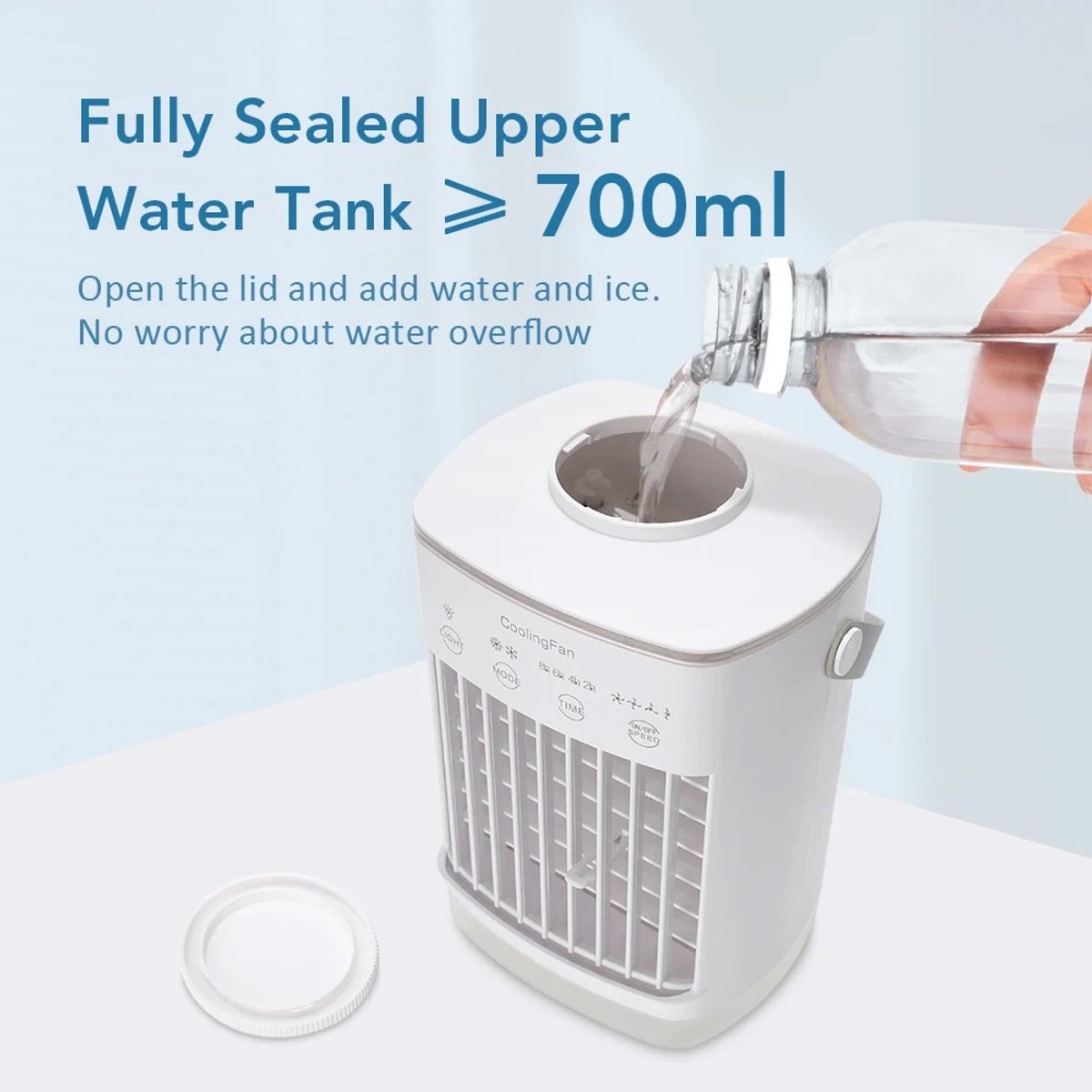 Velmio 4-in-1 Mobiele Airco Zonder Afvoerslang – Met Afstandsbediening – Mini Airco - Ventilator - Airconditioning – 700 ml Watertank - Aircooler Met 3 Standen - Sfeerlicht – foto 3