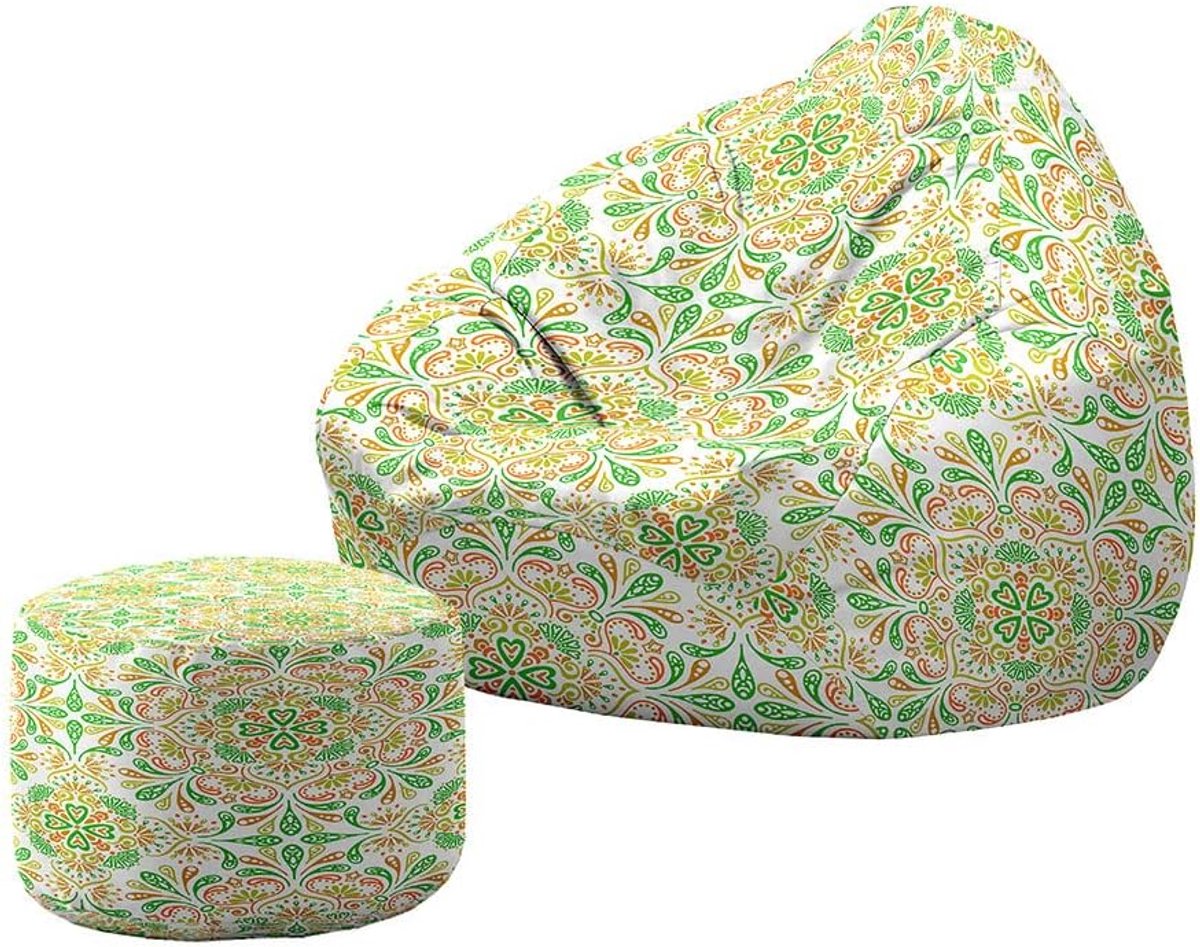 Zitzak met Voetenbank - Luie Sofa - Ontspannen Zitten - Opbergfunctie - 70x80+20x30cm - Vintage Paisley