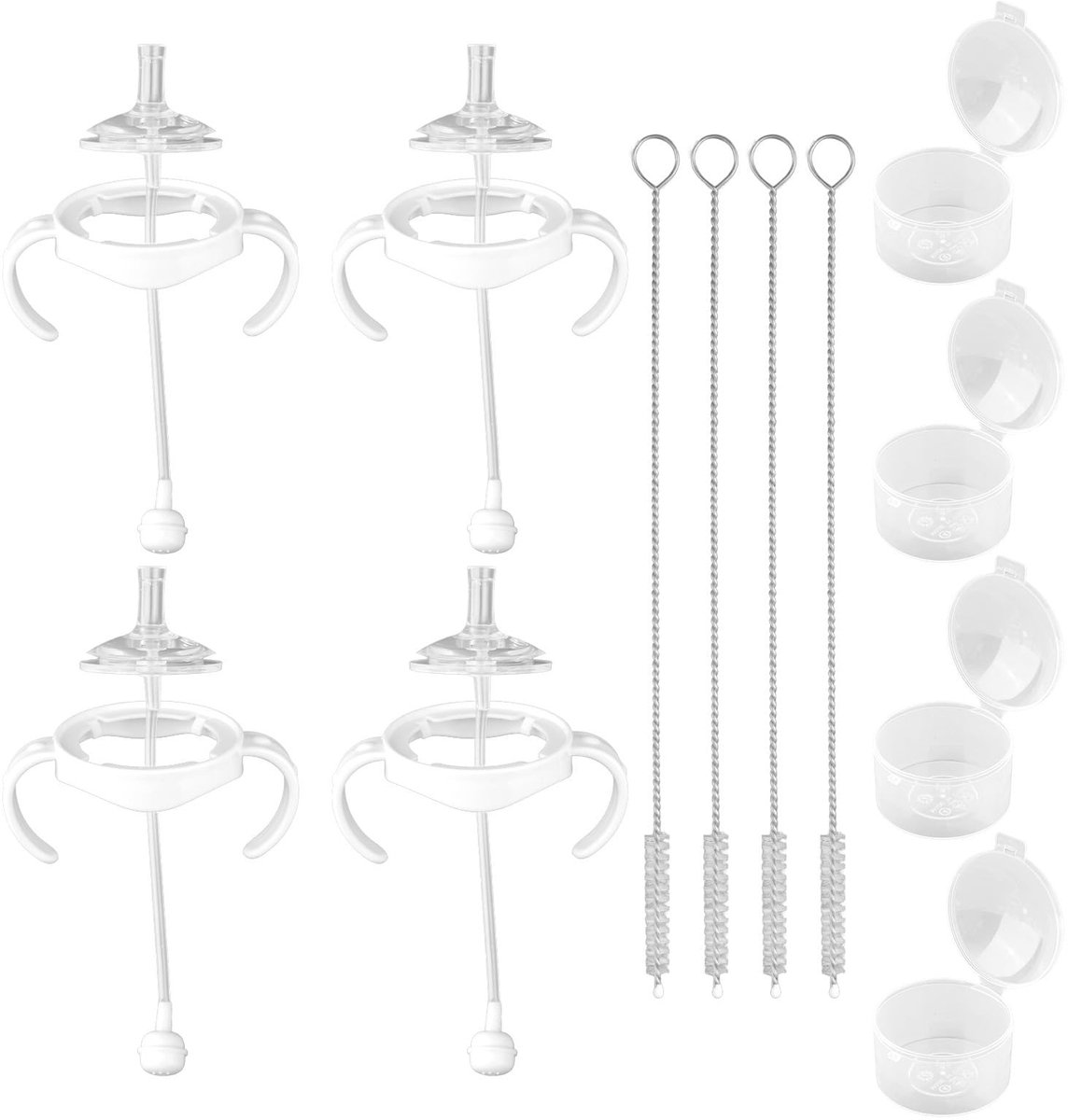 Dailygoods- Rietjesconverterset voor Avent Babyflesjes - 4 Handvatten - 4 Drinkbekers - 4 Accessoires voor Verzwaarde Rietjes - 4 Reinigingsborstels - Opbergdoos - Babyflessenaccessoires