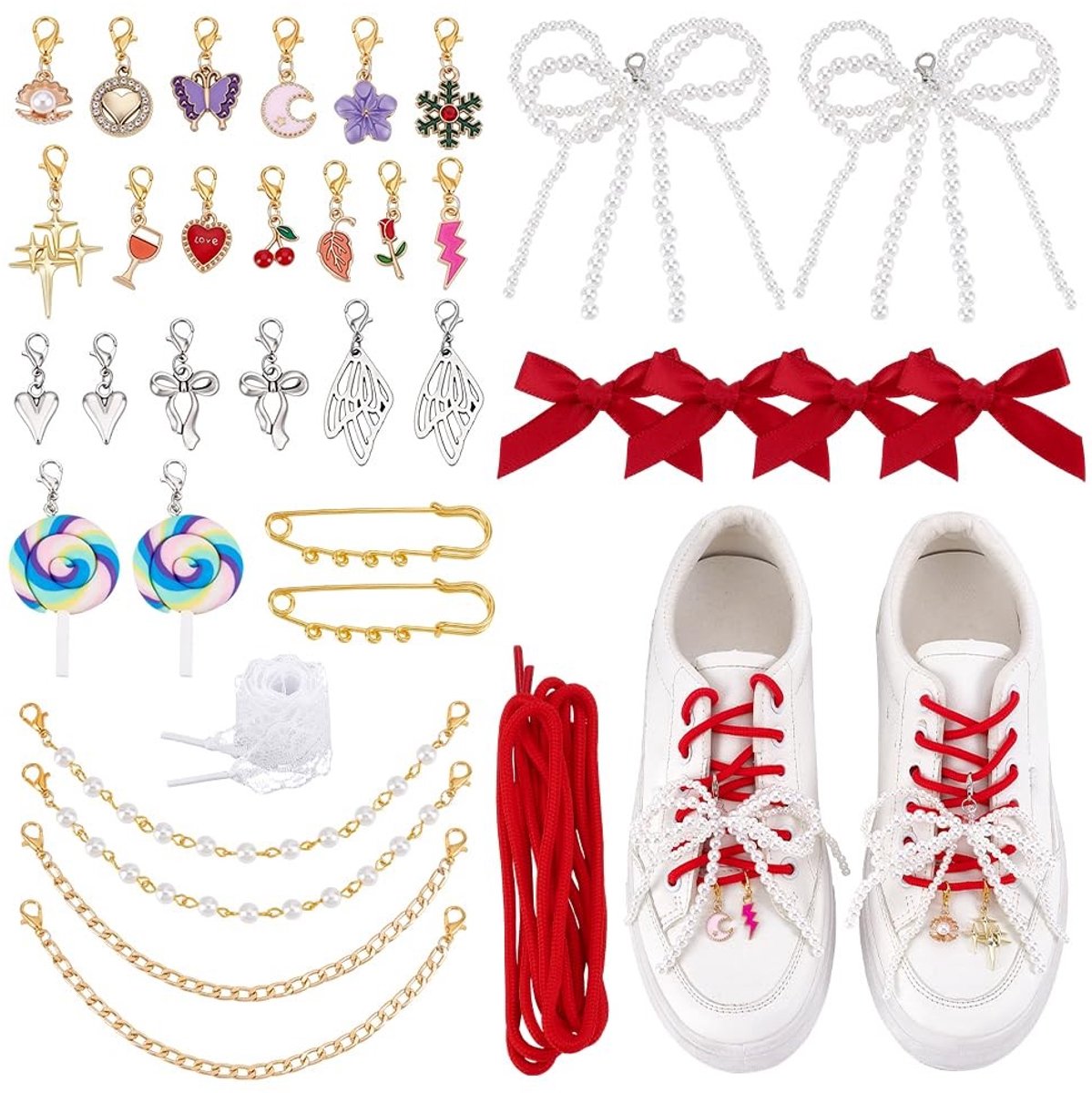 Dailygoods - 40 Stuks Schoenbedels voor Sneakers en Schoenveters