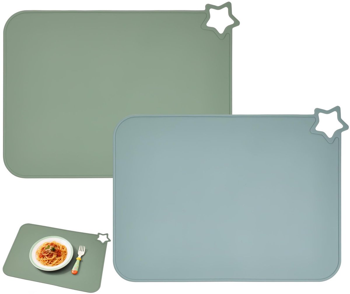 Dailygoods- Placemats Set van 2 - Siliconen Kindvriendelijk - Antislip Vlekbestendig - Draagbaar voor Peuters - Sterrenpatroon - Makkelijk schoon te maken - Voedingsmat