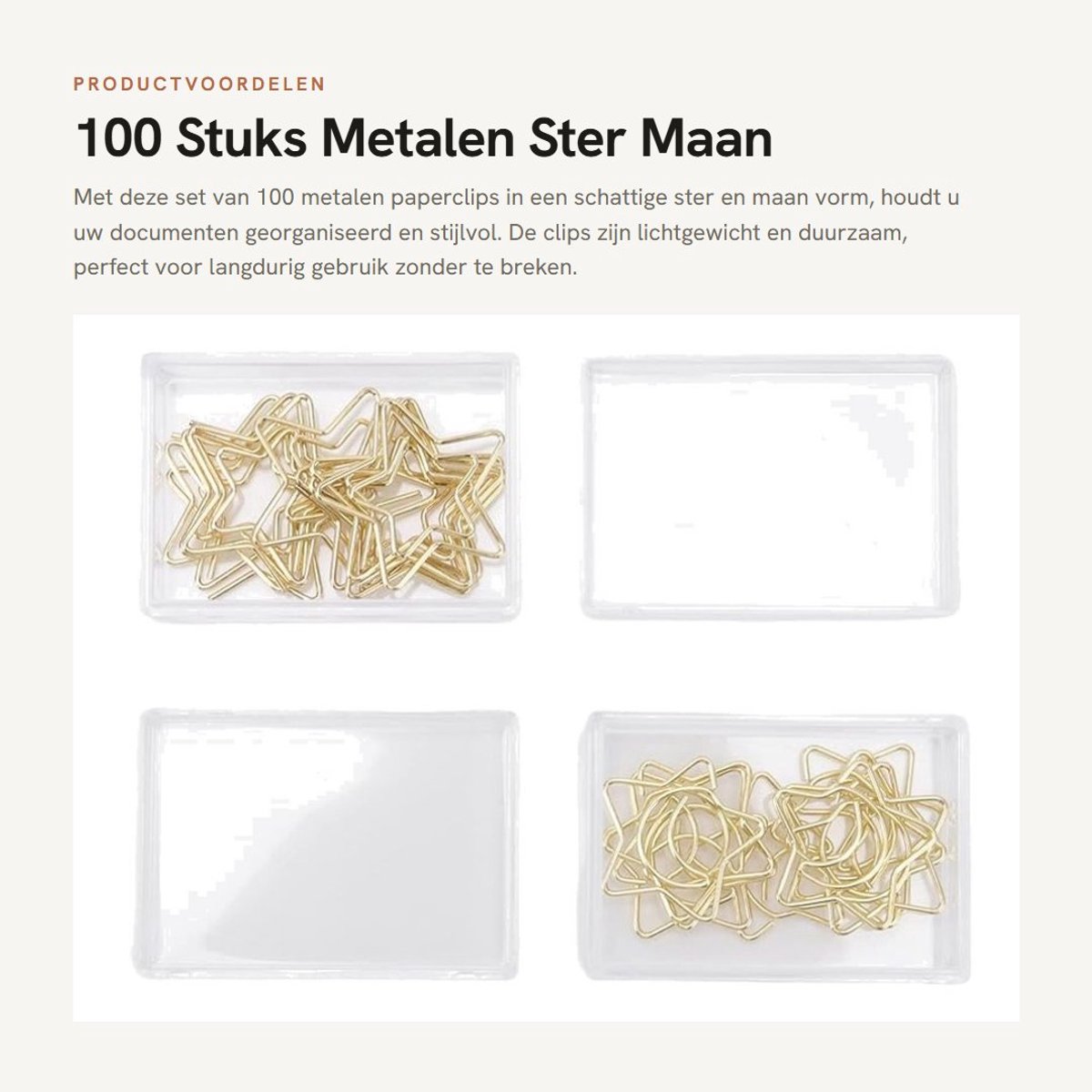 Dailygoods- Paperclips Gouden Ster/Maan - 100 Stuks - Lichtgewicht - Antislip - Metaal - Unieke Vorm - Documentclips