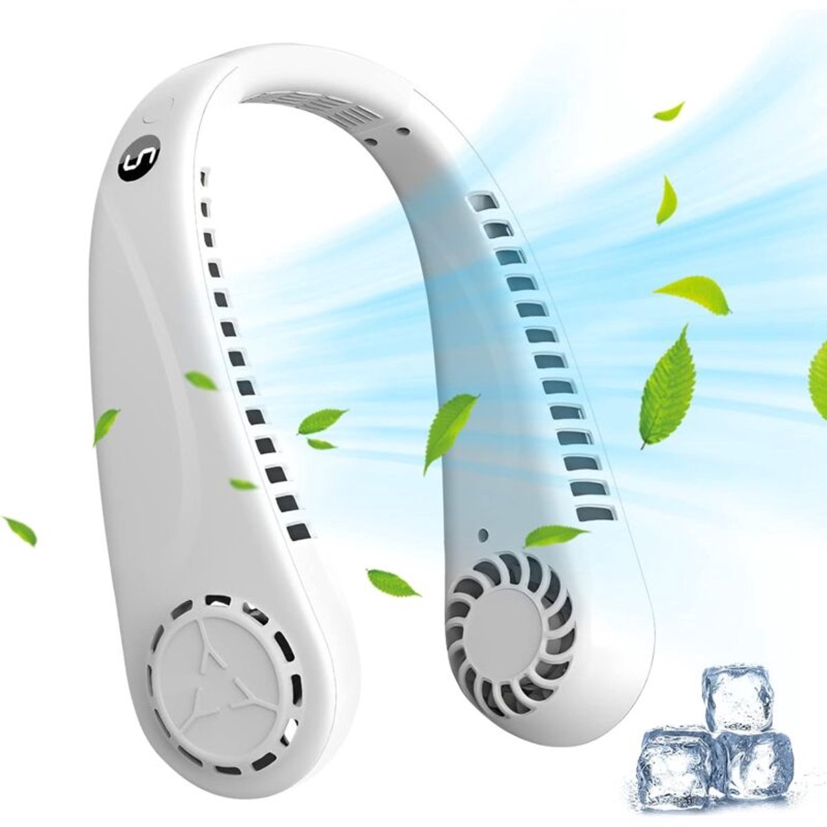YAGXIG Draagbare Nekventilator zonder Bladen - met Scherm - 5 Windsnelheden - USB Oplaadbaar - 360° Draaibare Luchtstroom - Draagbare Persoonlijke Ventilator - Geschikt voor Werk, Reizen, Sport en Buitenactiviteiten (Wit)