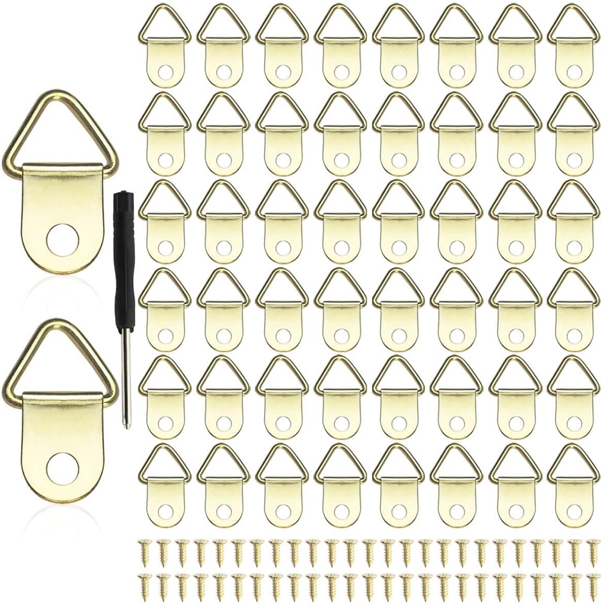 Dailygoods- Fotohangers Set 50 Stuks - Driehoekige Haken - Ophanghaakjes - Wandfotolijst - Goudkleurig - Duurzaam Staal - Fotohaken