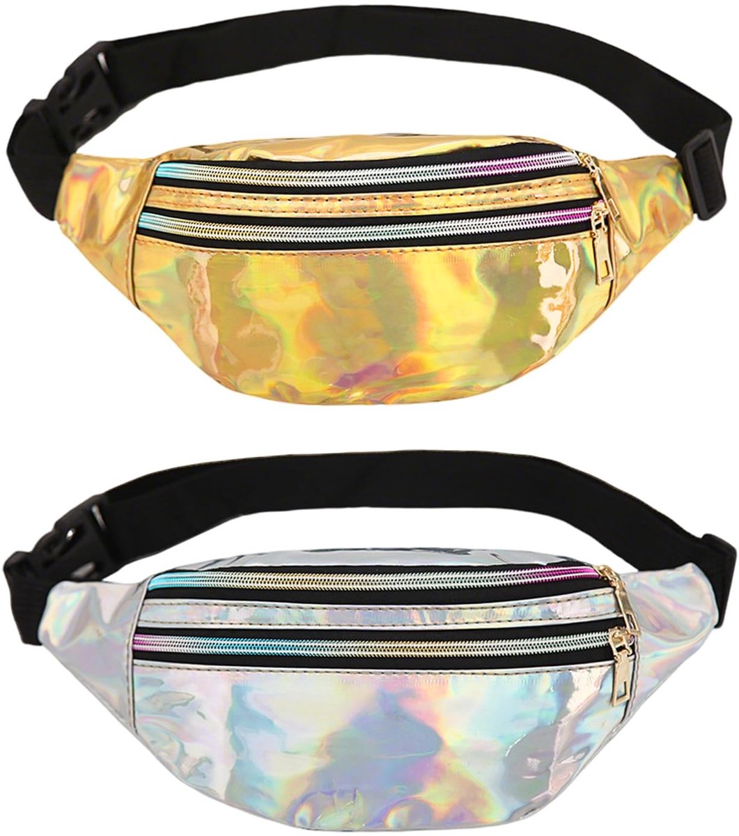 Dailygoods - 2 stuks bumbags voor dames, glanzende bumbag, holografische bumbag glanzende heuptas, waterdichte neon riemtas festival rave bumbags, verstelbare riem heuptas, voor sport, reizen, wandelen