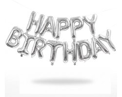 Happy Birthday Balloon Banner, 16 Inch Foil Letter Balloons for Girls and Women Party Decorations, Silver - ShopVlot