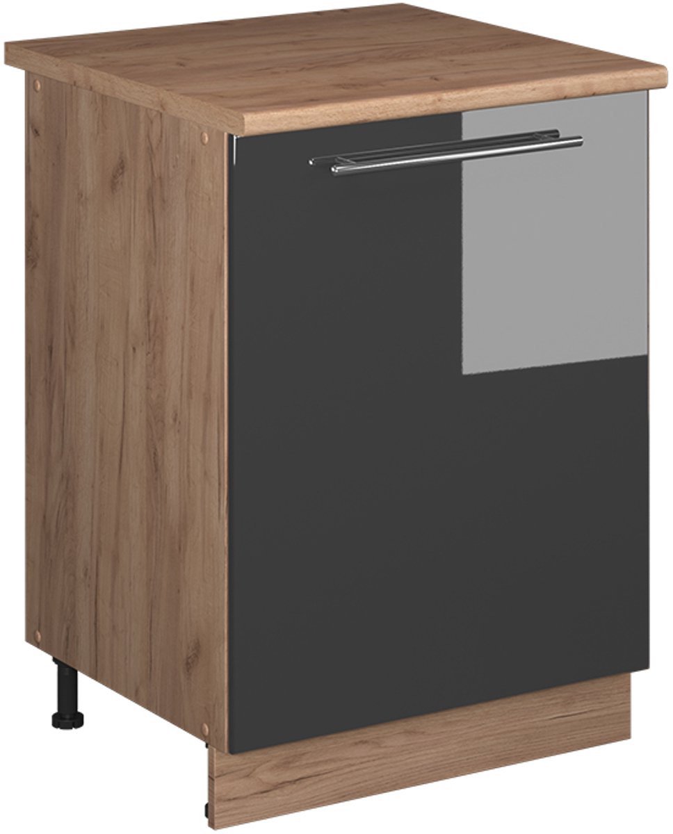Vicco Keukenonderkast Fame-Line, Antraciet Hoogglans/Goudkleurig Eiken, 60 cm 1 deur met werkblad