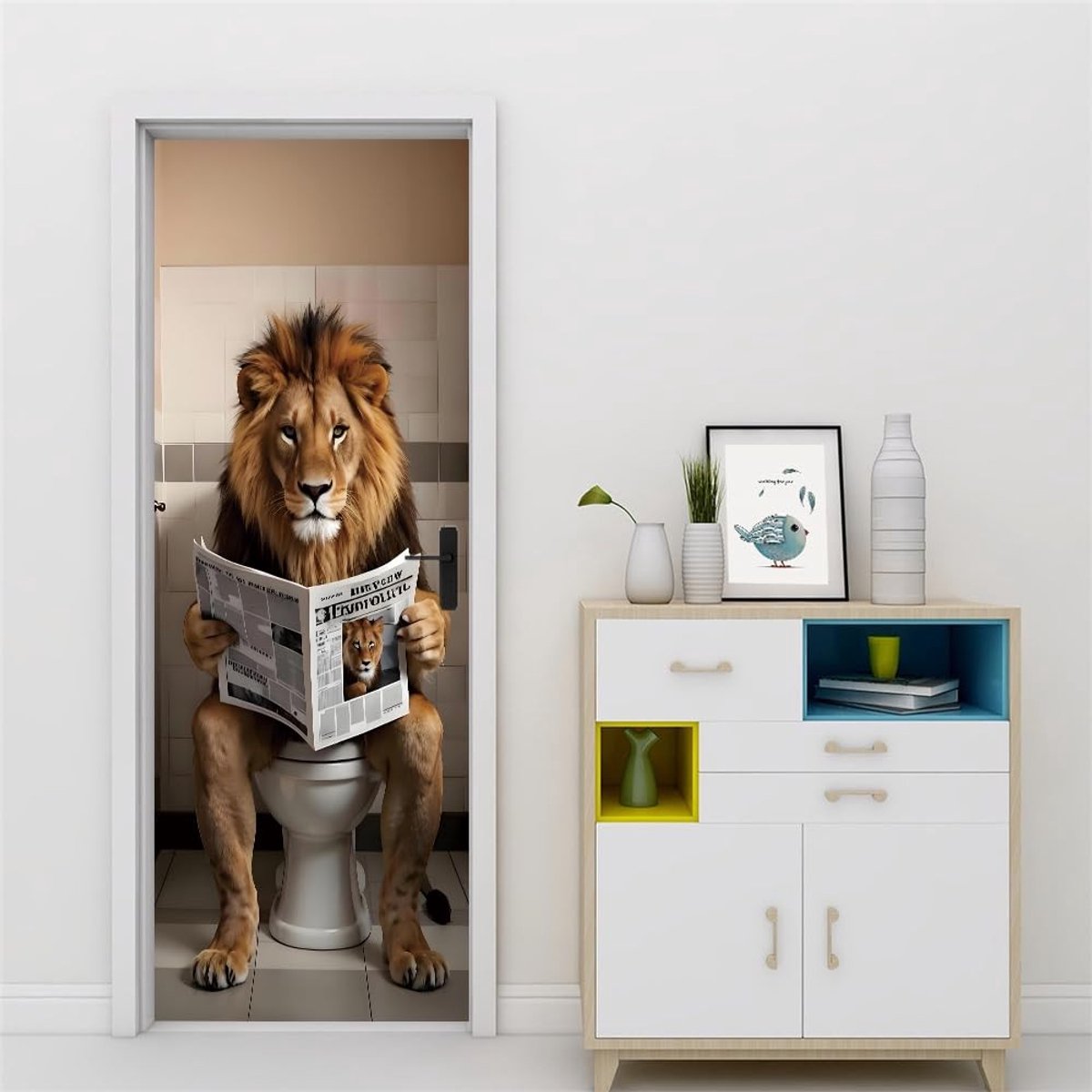 Dailygoods- Deursticker Waterdicht 200 x 76 cm - Zelfklevende Deursticker - PVC Vinyl - Verwijderbaar - Duurzaam - Wanddecoratie Leeuw - Deurposter