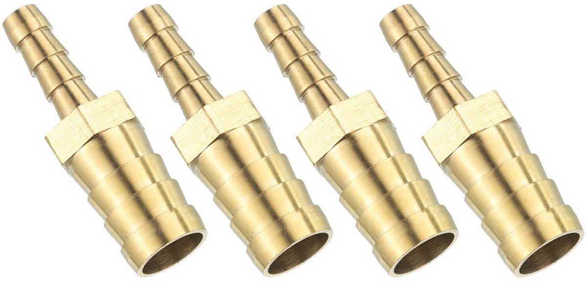 Dailygoods - QUARKZMAN 12 mm x 6 mm slangverbinder, messing dubbele nippelkoppeling, 4 stuks slangverbinders, benzineslang, slangkoppelingen, tuinslang voor het verbinden van waterslangen