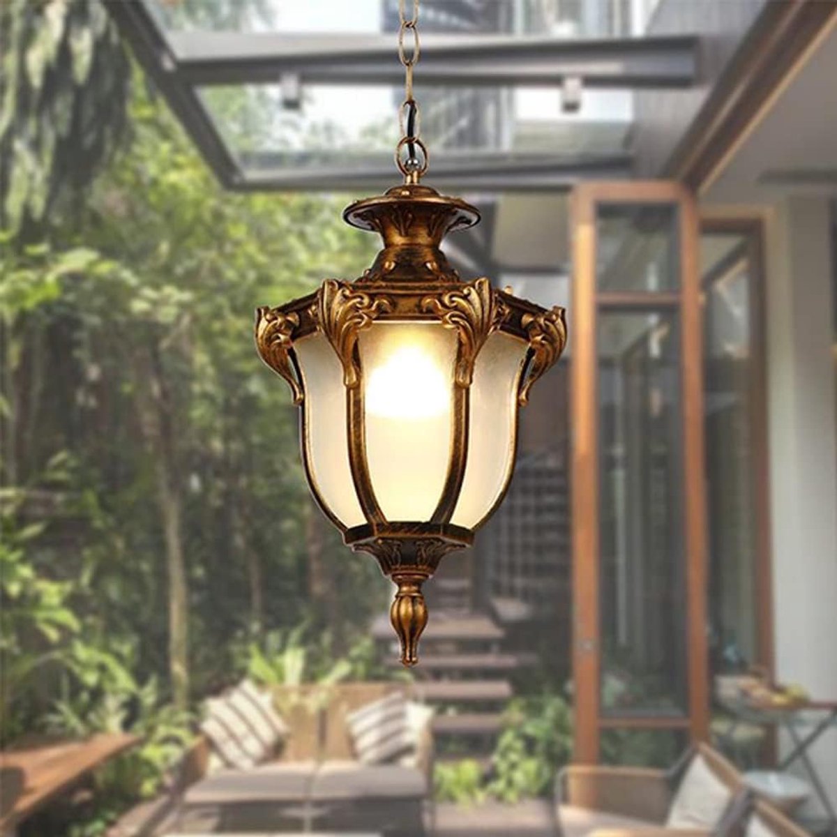 Glaslantaarn Hanglamp - Buitenverlichting - Terras Verlichten - IP65 Waterdicht - Maat A -