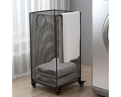 Wasmand Met Wielen - Opbergmand - Kleding Opbergen - Verrijdbaar Ontwerp - Compact - Zwart