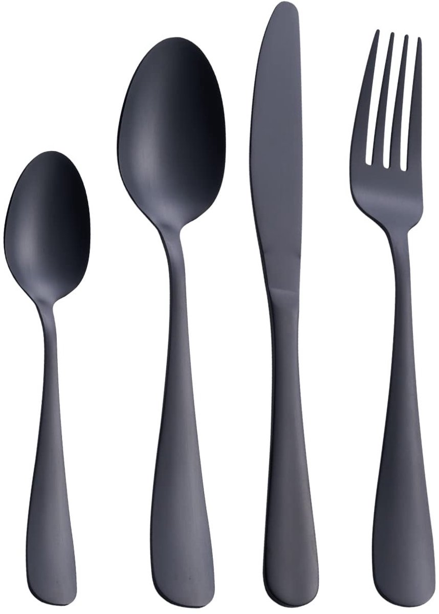 Dailygoods- Bestekset 24-delig - Bestekset 6 persoons - Roestvrij Staal - Matzwart - Vaatwasserbestendig - Hoogwaardige Kwaliteit - Servies