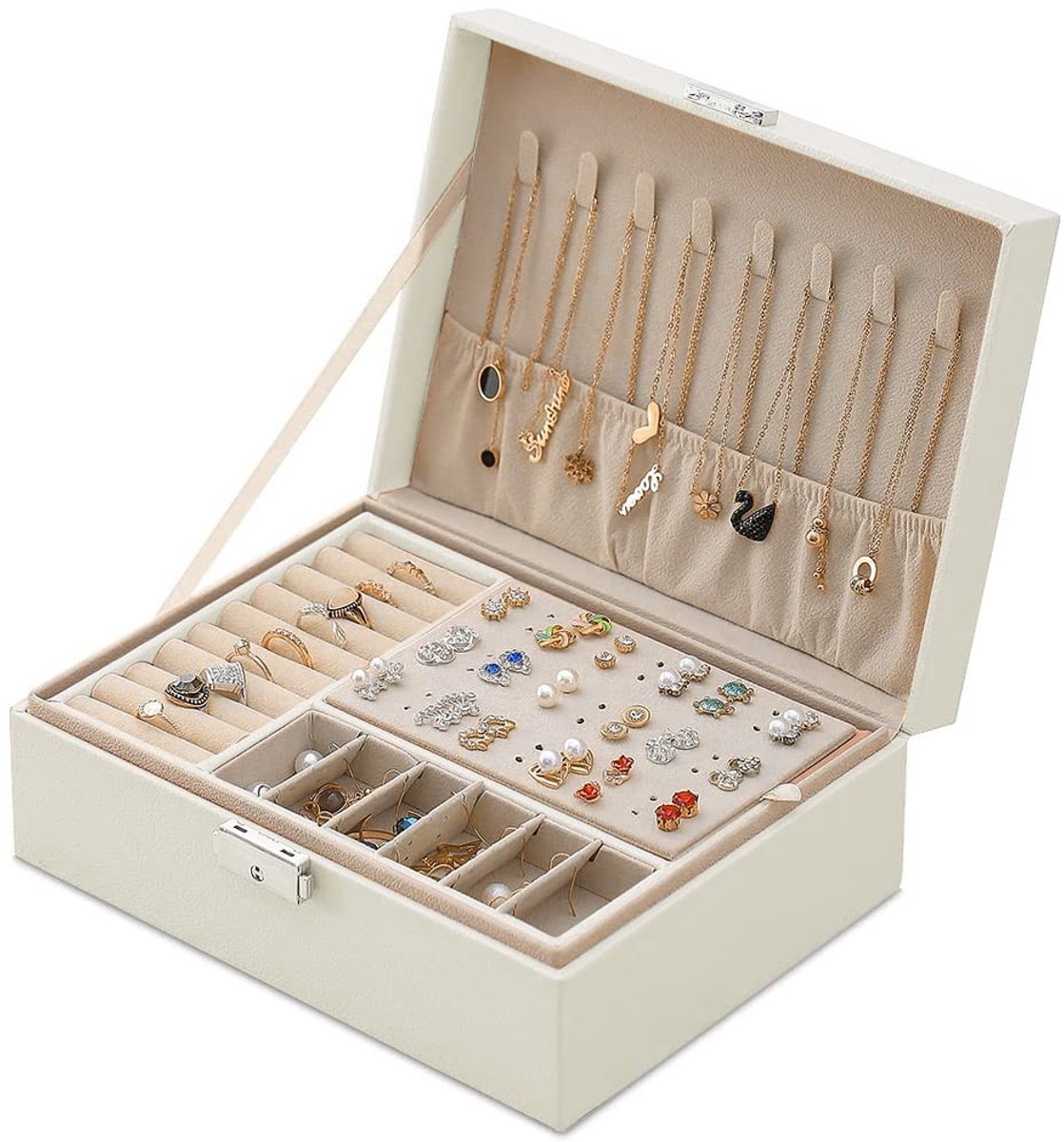 Dailygoods- Sieradenkistje Hoogwaardig Kunstleer - Juwelendoosje - Sieradendoosje - Sieradenorganizer - 2 Lagen - Fluwelen Voering - Juwelendoos