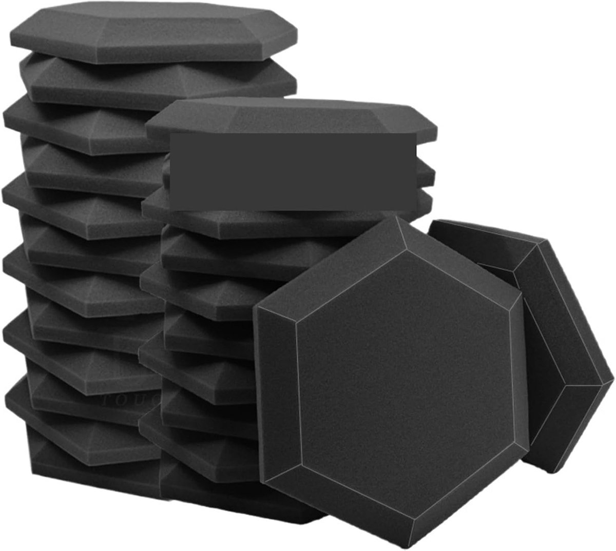 Akoestische panelen - Zeshoekig schuim - Geluidsverbetering thuis - Hoge dichtheid schuim - 12 stuks - Zwart