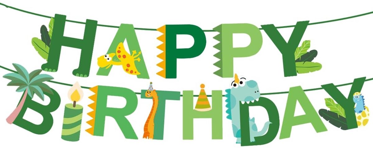 Dailygoods- Verjaardagslinger Dinosaurus - Feestdecoratie - Kinderverjaardag - Happy Birthday Banner - Hoogwaardig Papierkarton - Eenvoudig te Monteren
