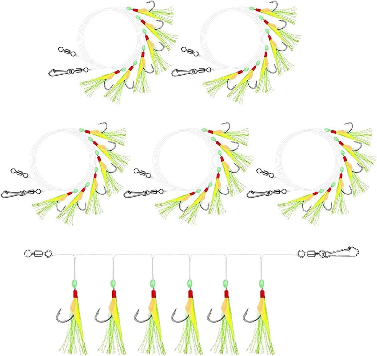 Zoutwater Vis Rigs - Gloeiende Haken Set - Zeevissen - Realistische Prooi Simulatie - 6 Delige Set - Gloeiend
