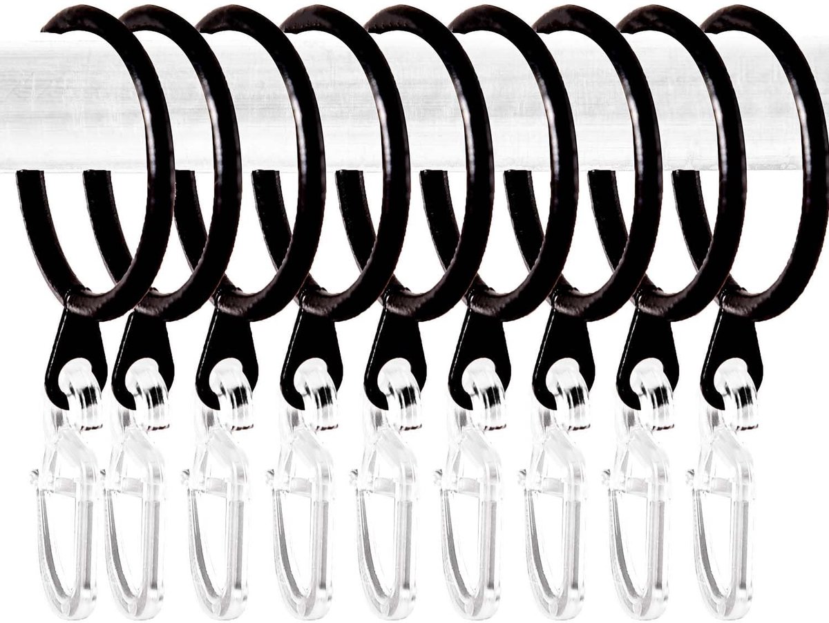 Dailygoods - 20 stuks gordijnringen, met 20 stuks kunststof gordijnhaken voor ramen, deur, douchegordijn, gordijnhaken voor rails, 3,2 cm binnendiameter