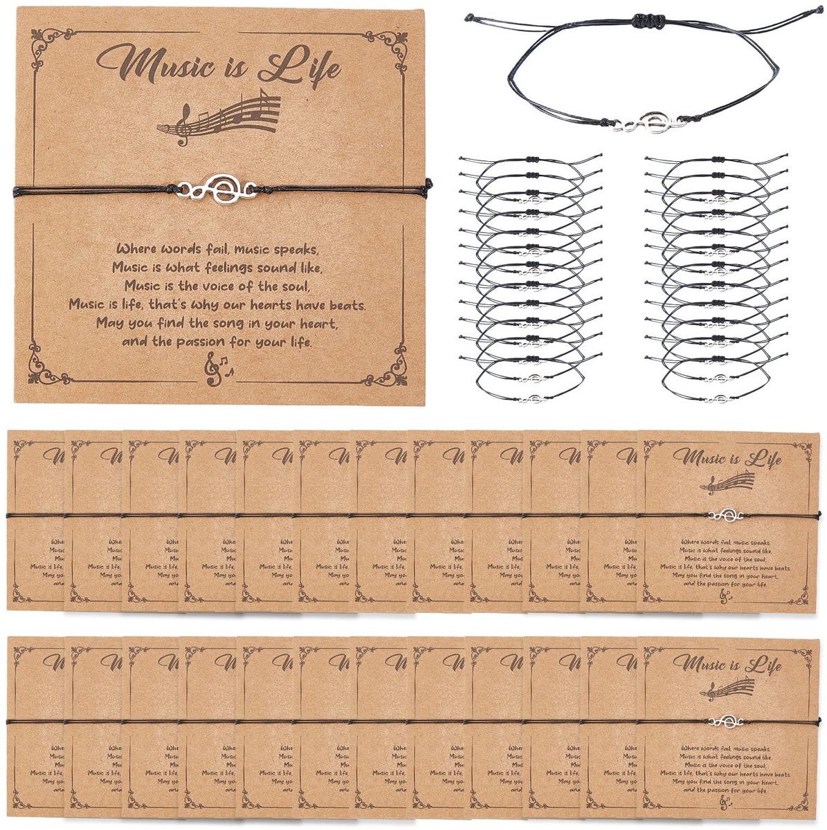 Dailygoods - 24 Stuks Muziek Armbanden met Wenskaarten