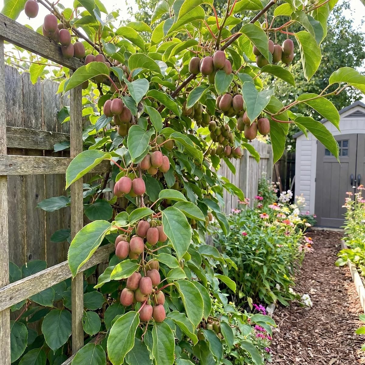 Dailygoods- Kiwi Actinidia Arguta 'Ken's Red' - Fruitplant - Tuinplant - Winterhard - Hoogte 80 cm - Pot 15 cm - Eetbare rode vruchten