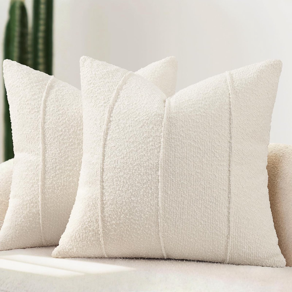 Dailygoods- Kussensloop Set van 2 - Bouclé Kussenhoezen 50x50 - Zachte Gestructureerde Kussenslopen - Moderne Sierkussens - Voor Bank/Sofa/Bed - Kussenhoes