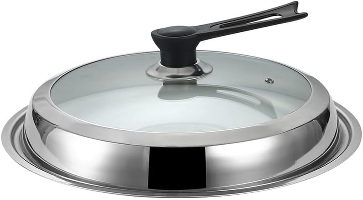 Wok Deksel Kookdeksel Pan Koken Snel RVS Met Glas 34 cm Zilver