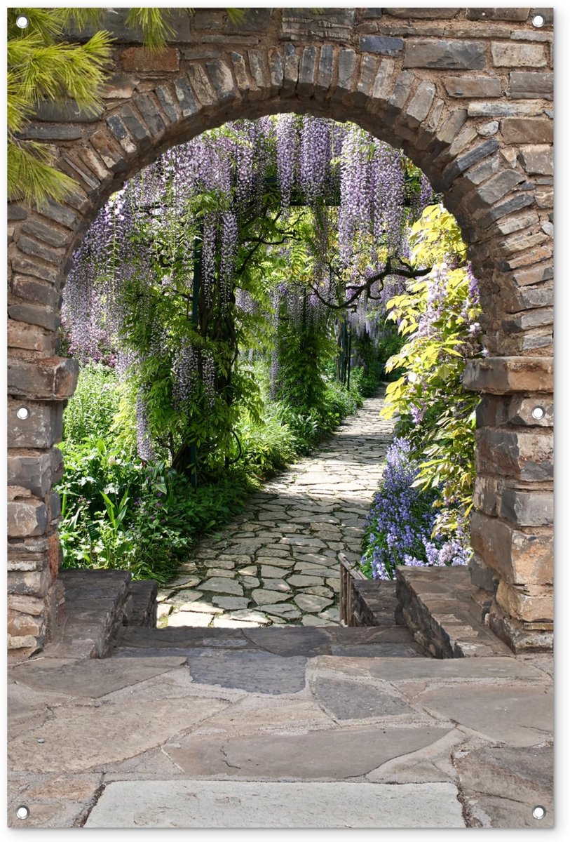 Dailygoods- Tuinposter 80x120 cm - Doorkijk - Bos - Buitenposter - Tuindoek - Extra stevige ringen - Bisonyl zeil