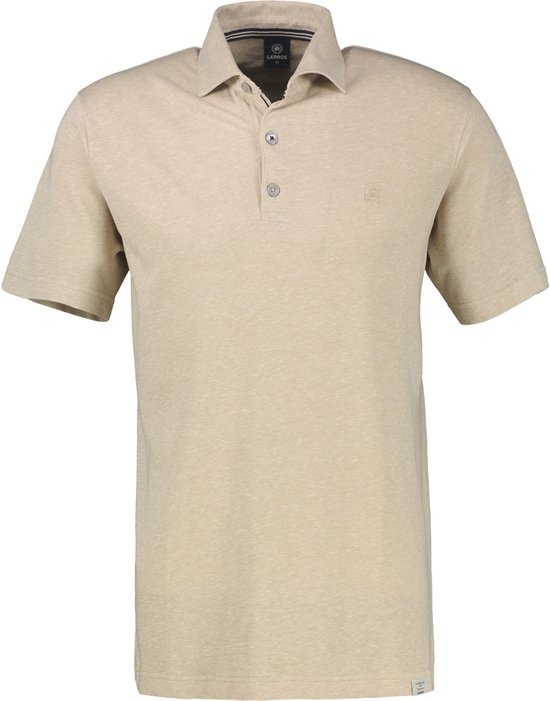 Donkerbeige gemêleerd LERROS poloshirt van katoen en linnen, met knoopsluiting.