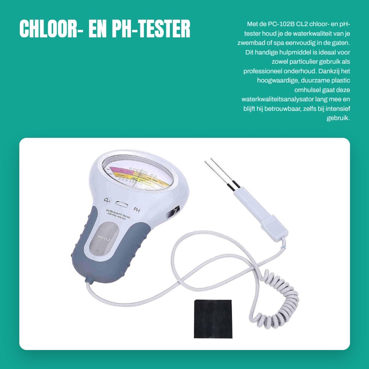 Dailygoods- Waterkwaliteitsanalysator Hoogwaardig Materiaal - pH-tester - Chloortester - Zwembad - Spa - Duidelijke Display - Watertester